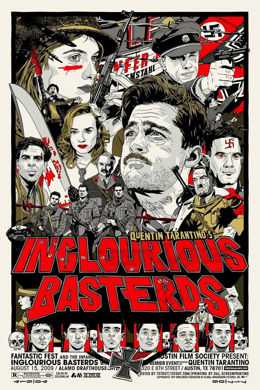 Inglourious Basterds Movie Poster Artwork Featuring Brad Pitt and Christoph Waltz HD phone wallpaper