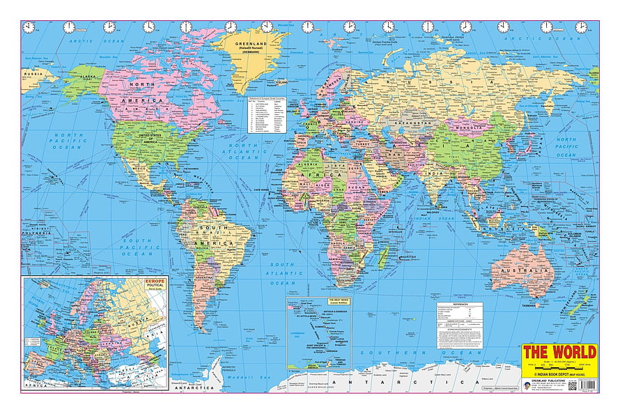Detailed Political World Map with Country Borders and Time Zones HD wallpaper