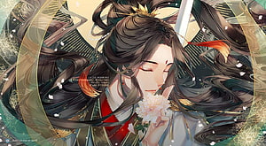 Xie Lian and Luo Binghe in Elegant Chinese Fantasy Art with Flowing Hair and Peony HD wallpaper