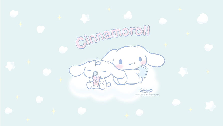 Cinnamoroll and Chiffon on a Cloud with Pastel Stars and Sanrio Logo HD wallpaper