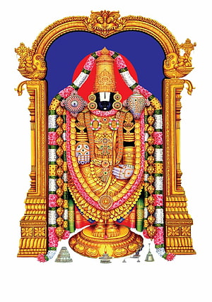 Lord Perumal Tirupati Balaji Temple Deity Ornate Gold Illustration HD phone wallpaper
