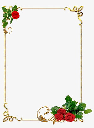 Elegant Gold Frame with Red Roses and Green Leaves on White Background HD phone wallpaper