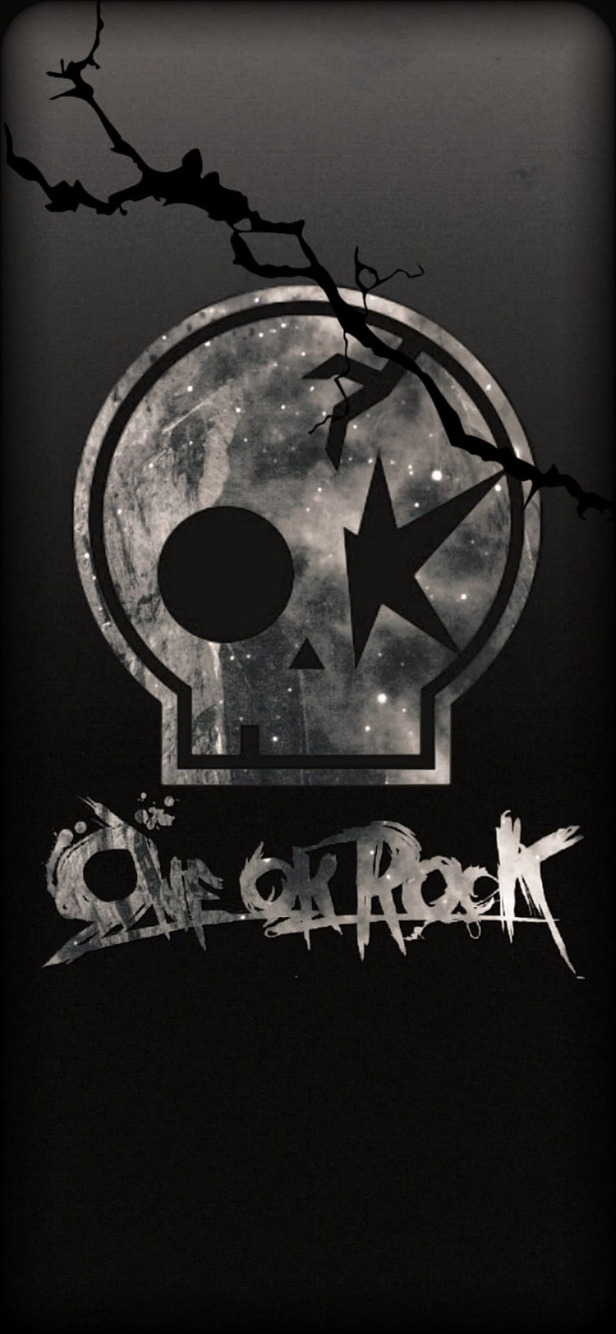 One Ok Rock Skull Logo with Cosmic Nebula Fill and Bare Branch Silhouette HD phone wallpaper
