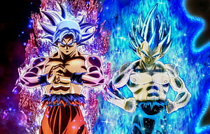 Goku and Vegeta in Blue Ultra Instinct Forms with Cosmic Energy Auras HD wallpaper