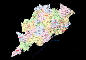 Detailed Administrative District Map of Odisha State India with Bay of Bengal Coastline HD wallpaper