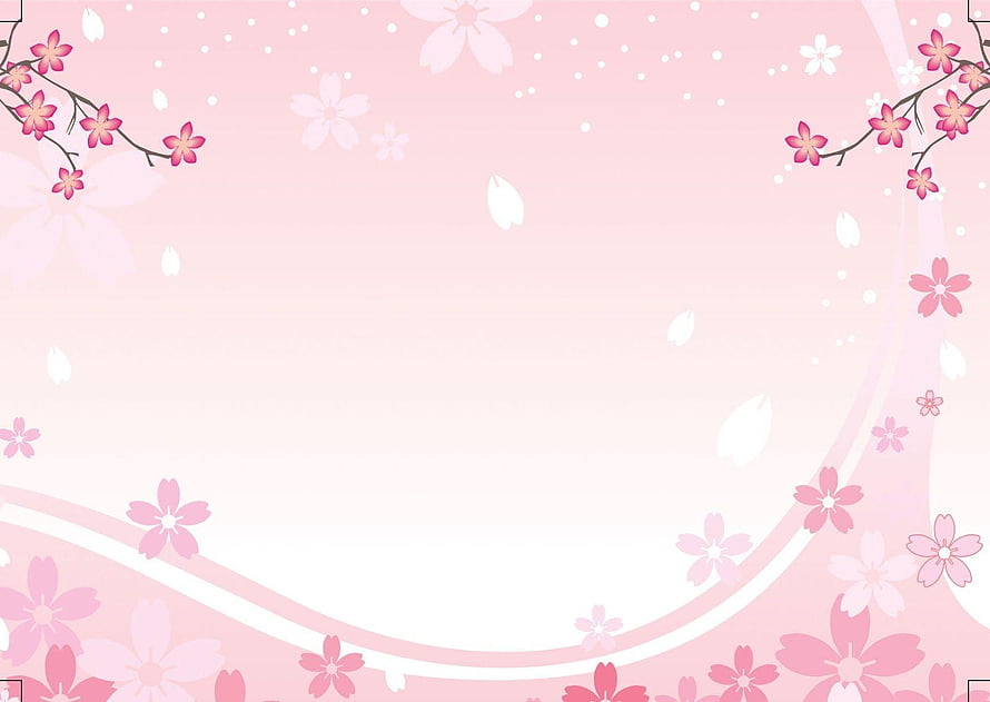 Soft Pink Sakura Blossom Floral Frame with Falling Petals and Curved Border Design HD wallpaper