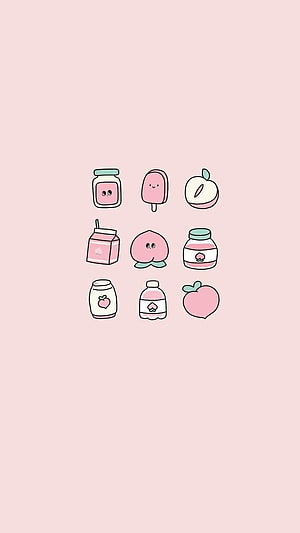 Cute Kawaii Peach Food Icons on Soft Pastel Pink Background HD phone wallpaper