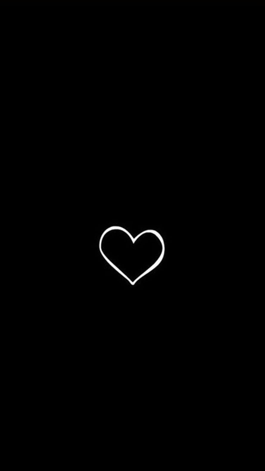 Minimalist White Heart Outline on Solid Black Background HD phone wallpaper