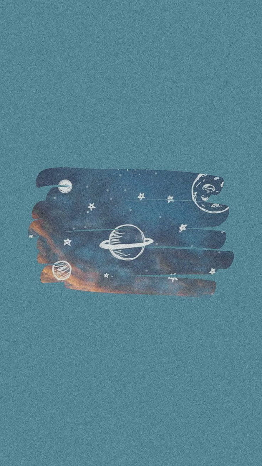 Minimalist Cosmic Hand Illustration with Planets and Stars on Teal Background HD phone wallpaper