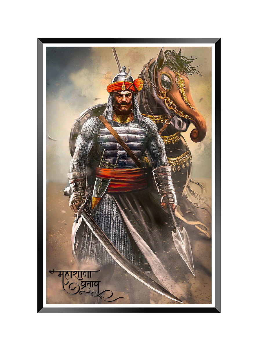 Maharana Pratap Warrior on Horseback with Sword and Lance in Traditional Armor HD phone wallpaper