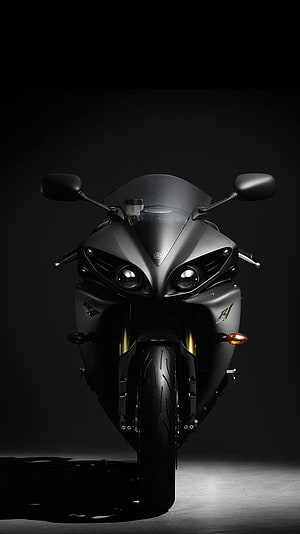 Yamaha YZF R1 Matte Black Superbike Front View Studio Shot HD phone wallpaper