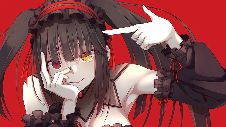 Tokisaki Kurumi Anime Character in Black Frilly Outfit with Heterochromia HD wallpaper