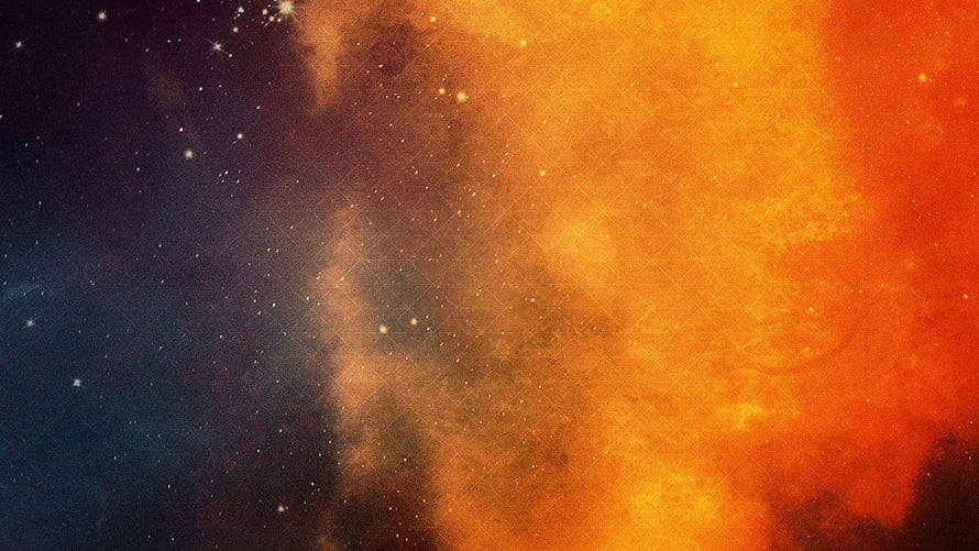 Vibrant Orange and Deep Blue Cosmic Nebula with Scattered Stars HD wallpaper