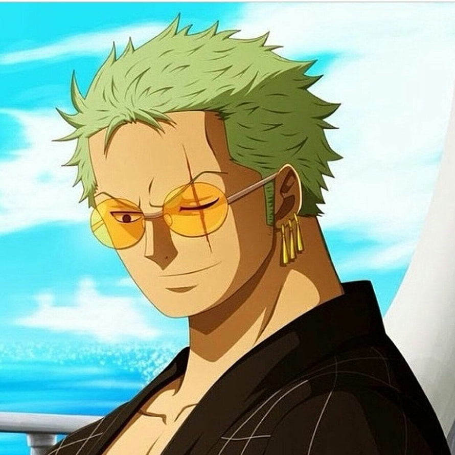 Roronoa Zoro Anime Portrait with Green Hair and Yellow Sunglasses HD phone wallpaper