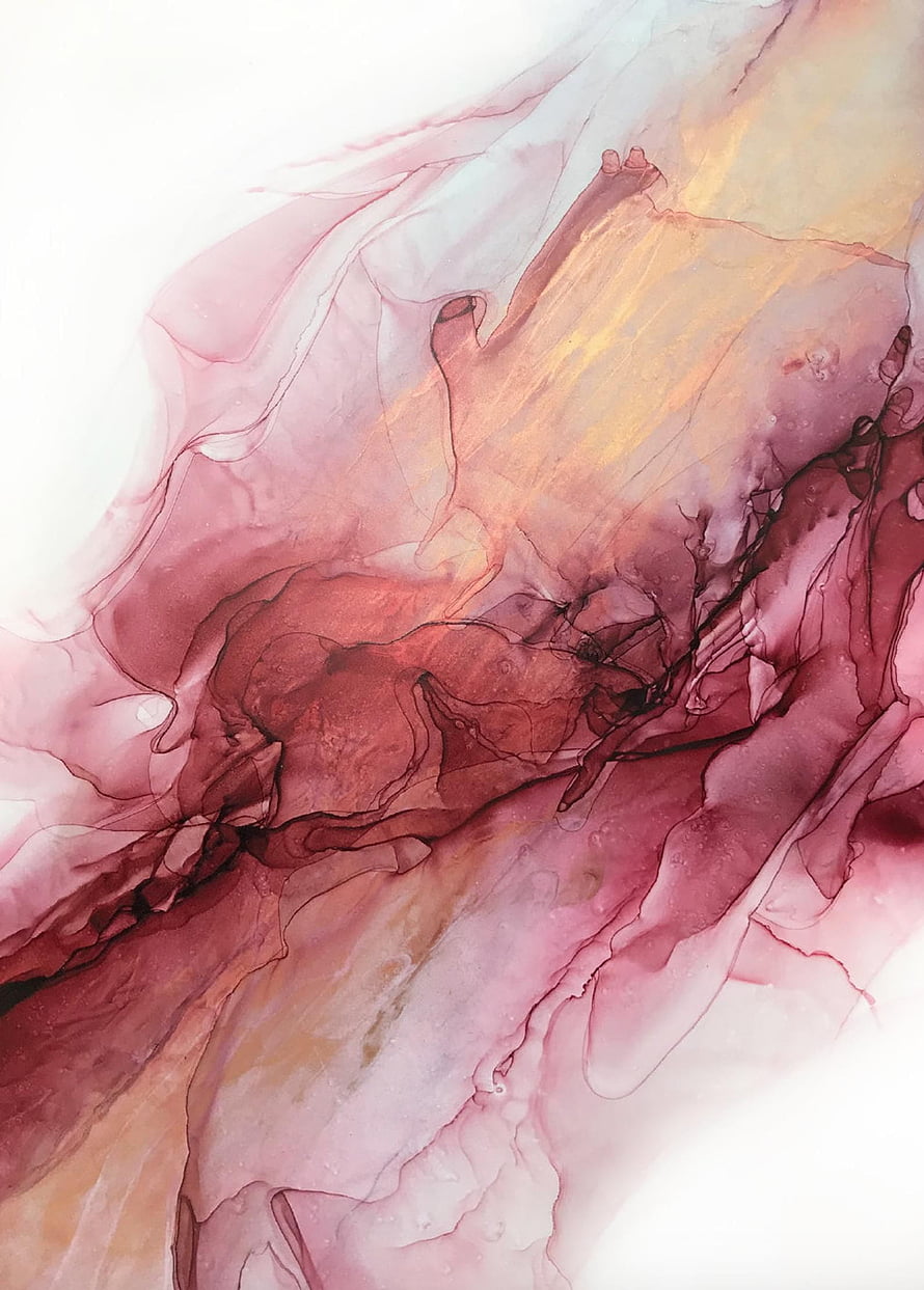 Abstract Fluid Art in Soft Pink and Gold Tones with Intricate Ink Marbling HD phone wallpaper
