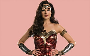 Gal Gadot as Wonder Woman in Iconic Red and Gold Armor with Tiara HD wallpaper