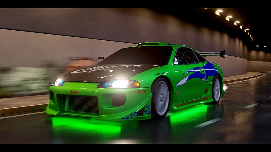 Green Mitsubishi Eclipse GSX Turbo in Fast and the Furious Night Tunnel Scene HD wallpaper