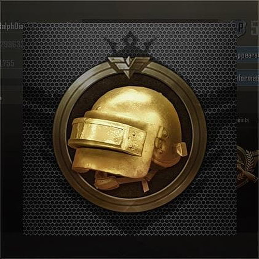 PUBG Conqueror Gold Helmet Emblem on Dark Perforated Metal Background HD phone wallpaper