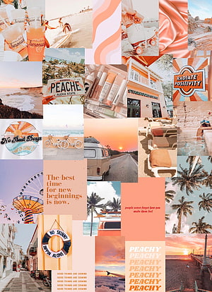 Peachy Summer Beach Aesthetic Collage with Tropical Vibes and Preppy Style HD phone wallpaper