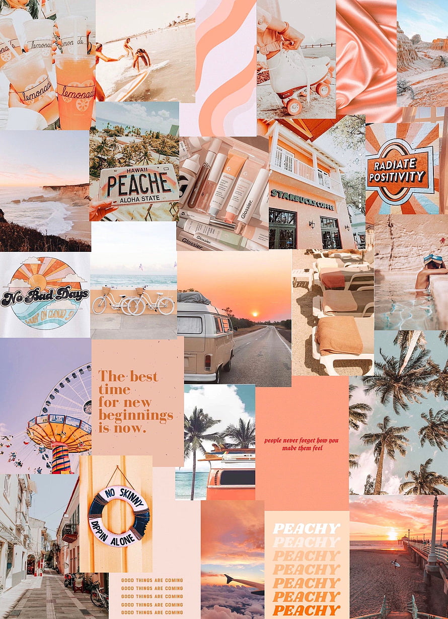 Peachy Summer Beach Aesthetic Collage with Tropical Vibes and Preppy Style HD phone wallpaper