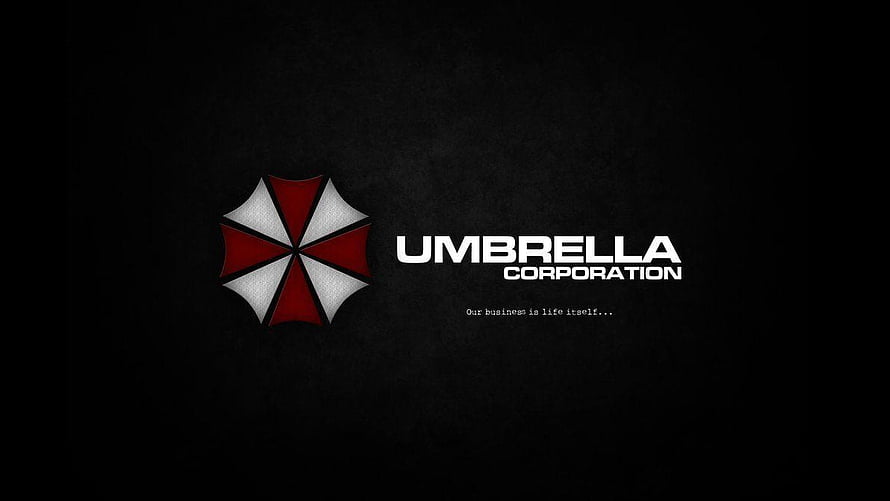 Umbrella Corporation Logo on Dark Textured Background with Red and White Umbrella Emblem HD wallpaper