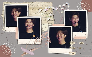 RM BTS Polaroid Scrapbook Aesthetic with Dried Flowers and Vintage Paper HD wallpaper
