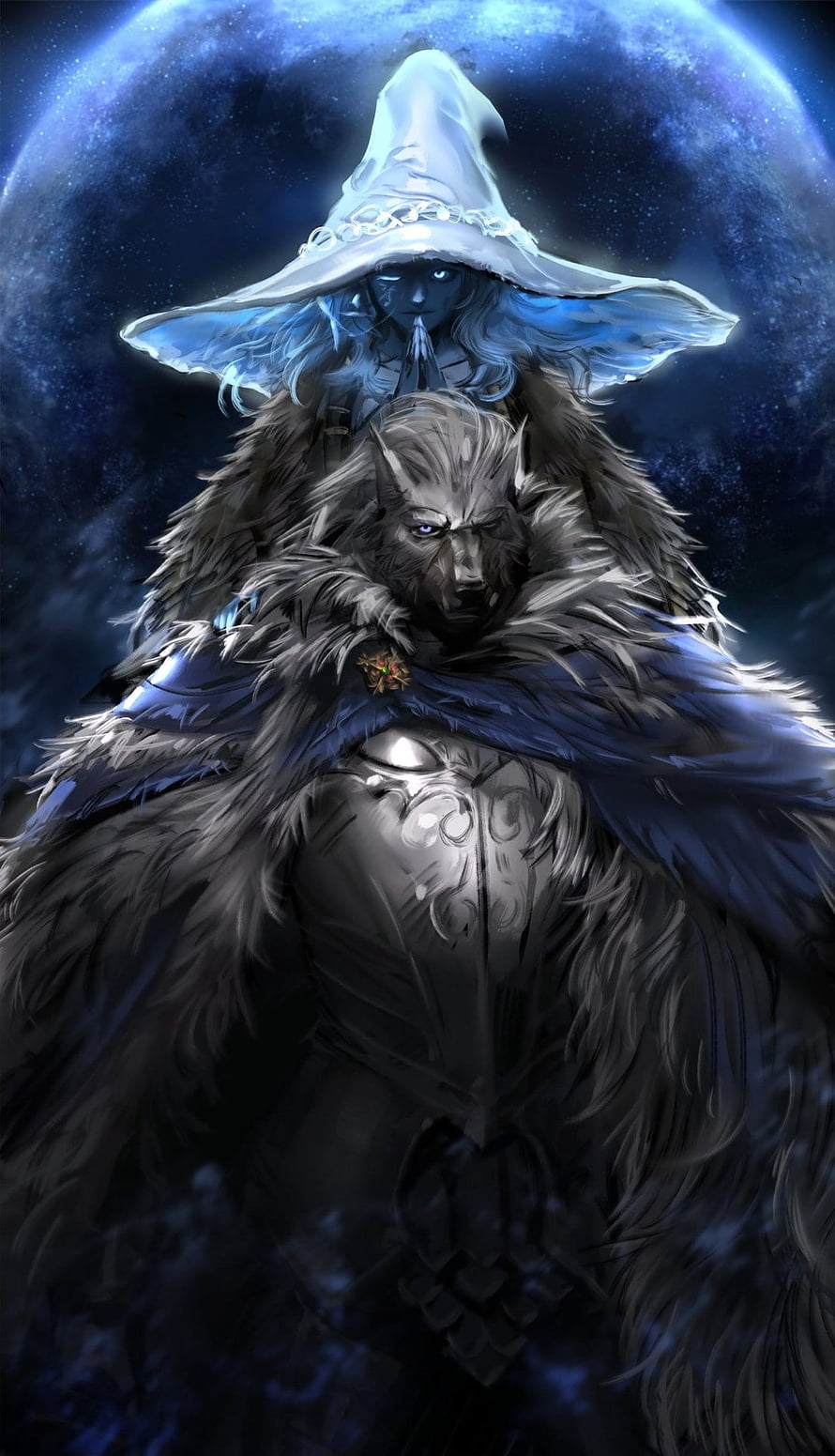 Ranni the Witch and Moon Knight in Dark Fantasy Art with Starry Night Sky HD phone wallpaper