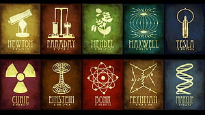 Vintage Infographic of Ten Famous Scientists and Their Key Discoveries HD wallpaper