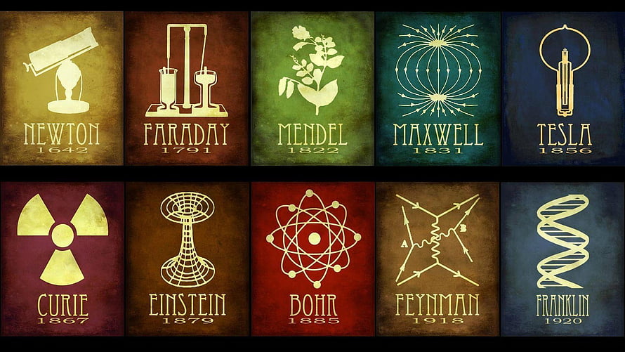 Vintage Infographic of Ten Famous Scientists and Their Key Discoveries HD wallpaper
