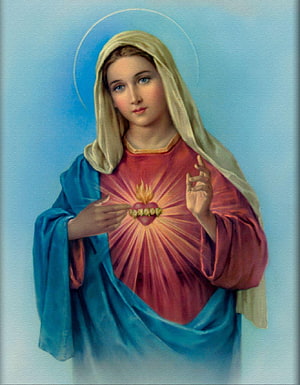 Immaculate Heart of Mary Religious Painting with Sacred Heart and Halo HD phone wallpaper