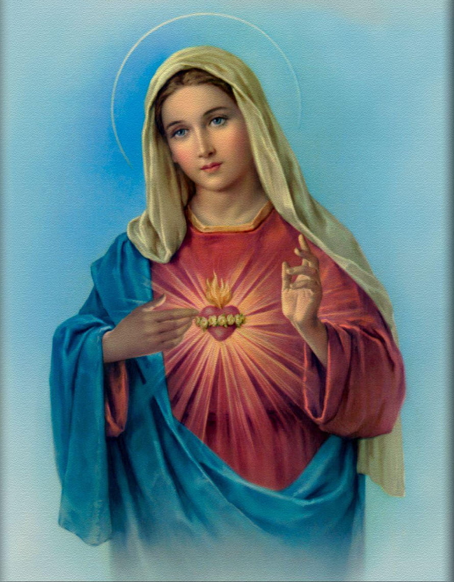 Immaculate Heart of Mary Religious Painting with Sacred Heart and Halo HD phone wallpaper