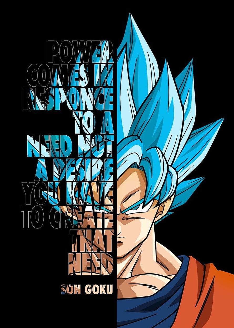 Son Goku Super Saiyan Blue Portrait with Motivational Quote on Black Background HD phone wallpaper