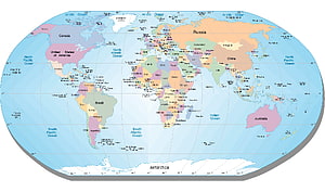 Colorful Political World Map with Country Borders and Ocean Labels HD wallpaper