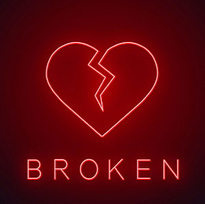 Red Neon Broken Heart Sign with Glowing Text on Dark Background HD wallpaper