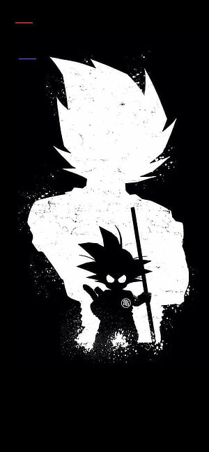 Goku Silhouette with Staff and Turtle Hermit Emblem on Black Background HD phone wallpaper