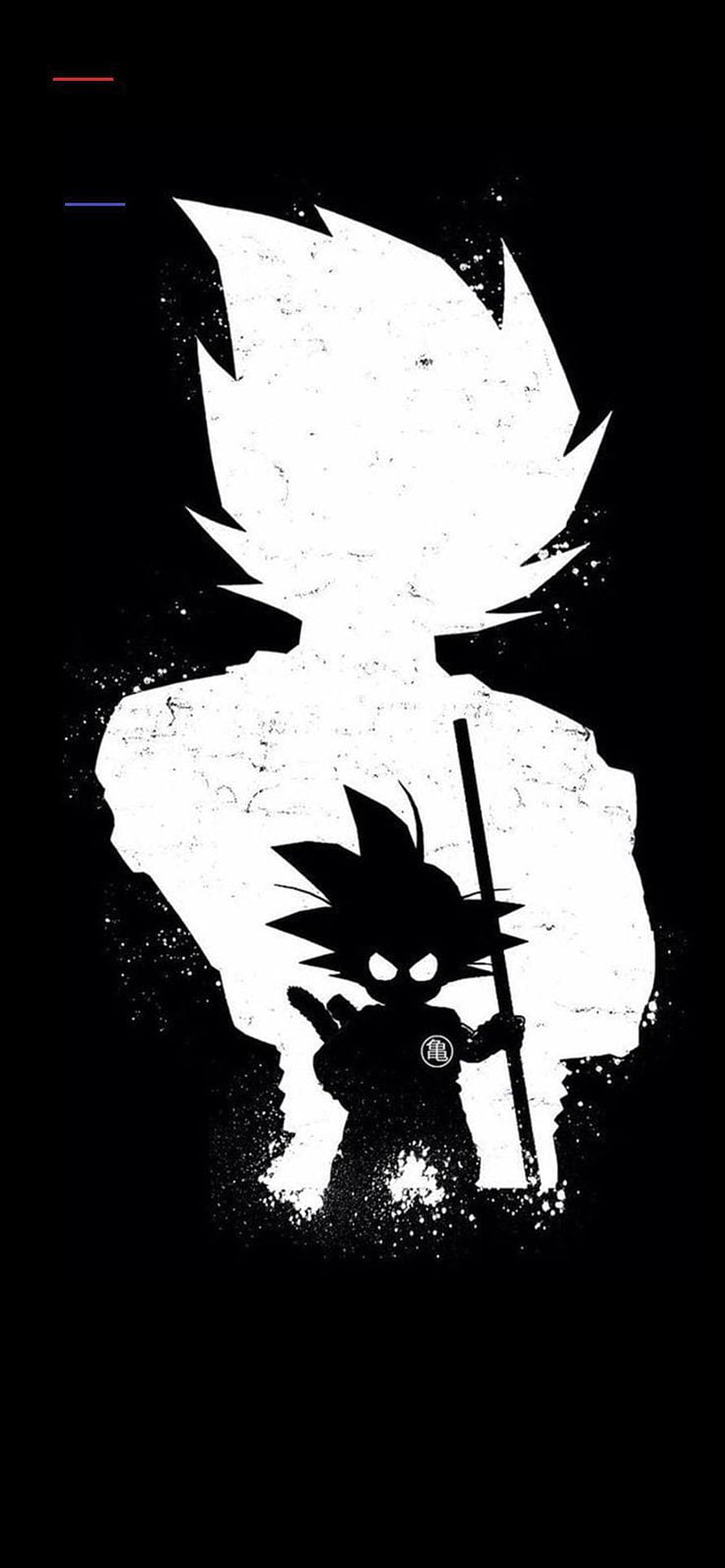 Goku Silhouette with Staff and Turtle Hermit Emblem on Black Background HD phone wallpaper
