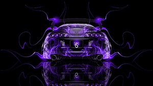 Purple Toyota Supra JDM Rear View with Neon Flames and Reflection HD wallpaper