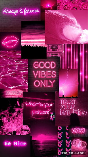 Pink Neon Aesthetic Collage with Glowing Signs and Moody Urban Scenes HD phone wallpaper