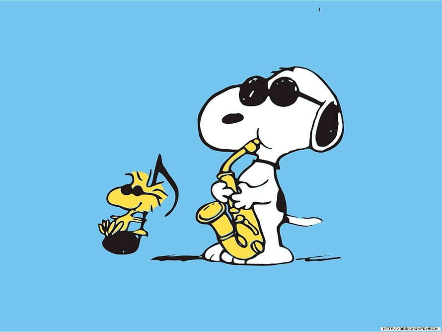 Snoopy and Woodstock Playing Jazz Instruments in Classic Peanuts Comic Style HD wallpaper