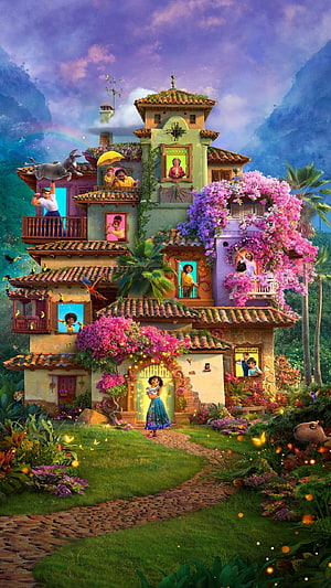 The Madrigal Family Home in Encanto Surrounded by Vibrant Tropical Flora and Magic HD phone wallpaper