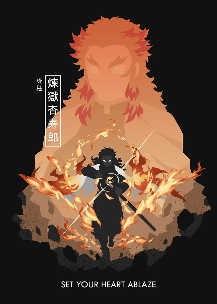 Demon Slayer Rengoku Kyojuro Fire Pillar Anime Poster HD phone wallpaper