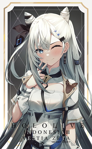 Vestia Zeta Anime Character Portrait in White Tactical Outfit with Silver Hair and Blue Eyes HD phone wallpaper