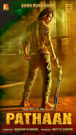 Shah Rukh Khan in Pathaan Movie Poster with Shotgun HD phone wallpaper