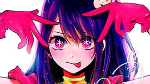 Oshi No Ko Anime Character with Star Eyes and Pink Gloves HD wallpaper