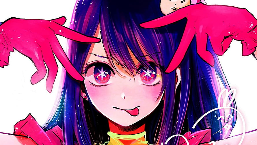 Oshi No Ko Anime Character with Star Eyes and Pink Gloves HD wallpaper