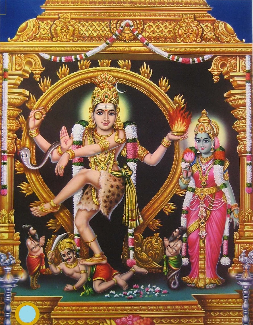 Nataraja Dancing Shiva with Parvati in Golden Temple Setting HD phone wallpaper