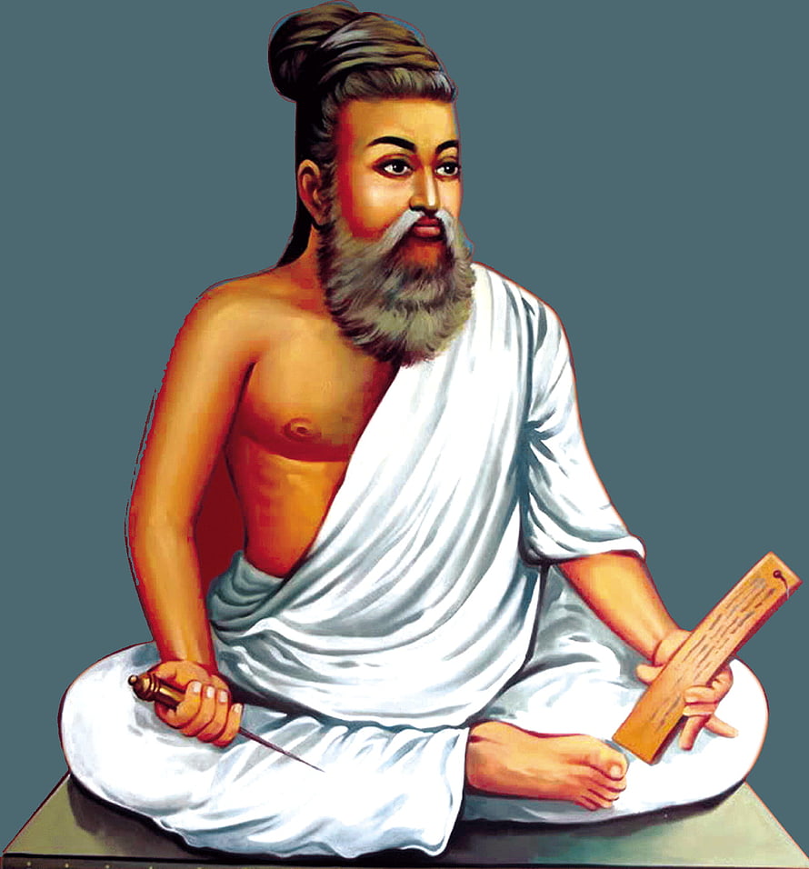 Thiruvalluvar seated in meditation holding a palm leaf manuscript and writing stylus HD phone wallpaper