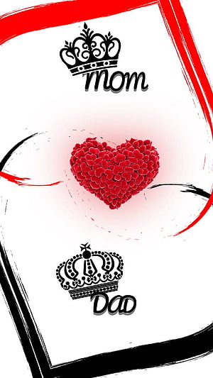 Royal Crown Mom and Dad Design with Red Flower Heart on White Background HD phone wallpaper