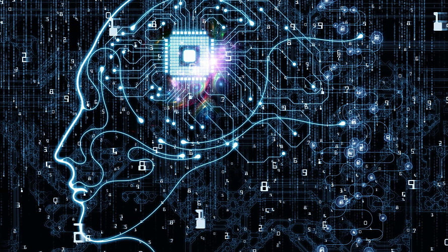Glowing Human Head Profile With Circuit Board Brain And Digital Data Streams HD wallpaper