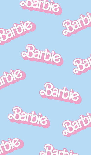 Barbie Logo Pattern on Light Blue Background with Pink and White Typography HD phone wallpaper